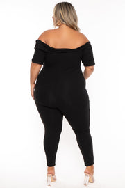 Curvy Sense Dresses Plus Size Lydia Off the Shoulder Jumpsuit- Black