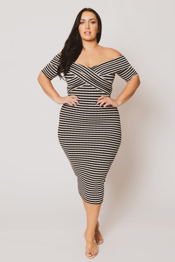 Curvy Sense Inc. Dresses Plus Size Lydia  Striped  Dress- Black