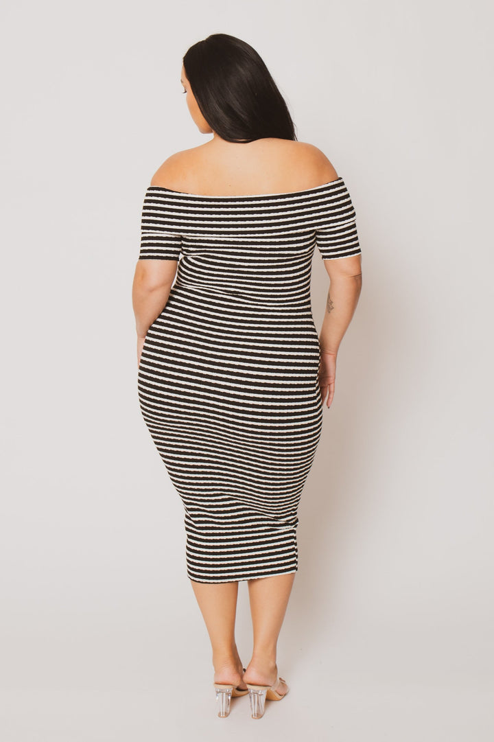 Curvy Sense Inc. Dresses Plus Size Lydia  Striped  Dress- Black