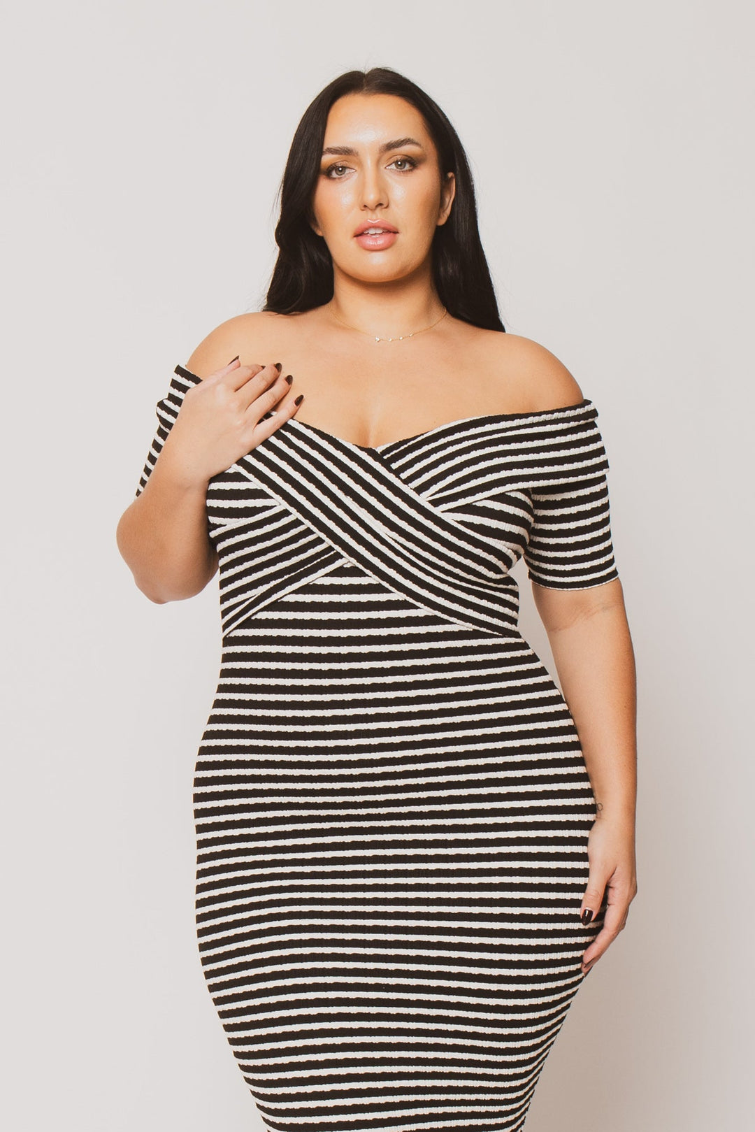 Curvy Sense Inc. Dresses Plus Size Lydia  Striped  Dress- Black