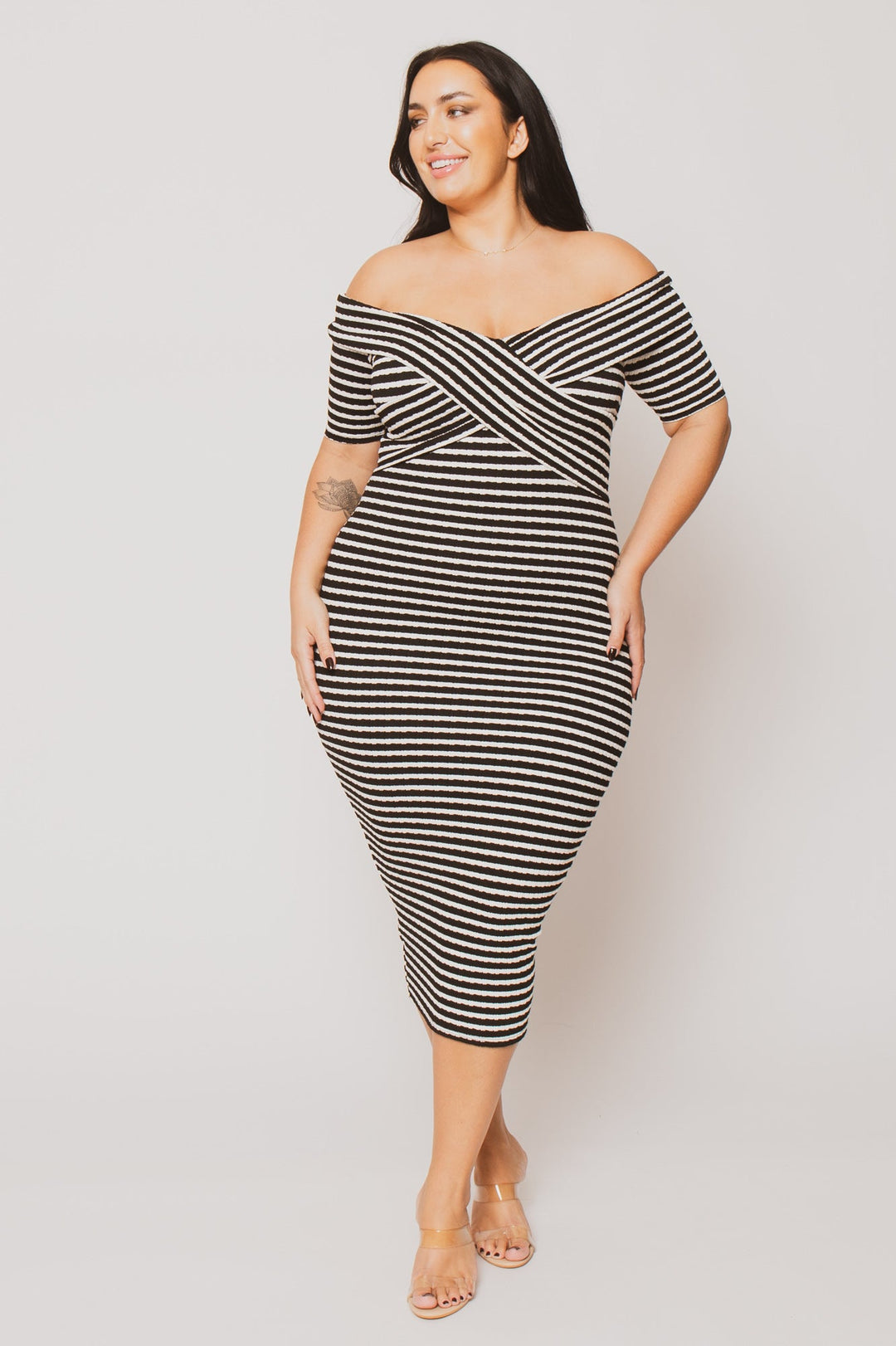 Curvy Sense Inc. Dresses Plus Size Lydia  Striped  Dress- Black