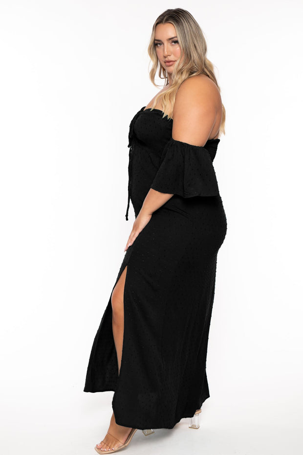 CULTURE CODE Dresses Plus Size Magalie Swiss Dot  Maxi  Dress - Black