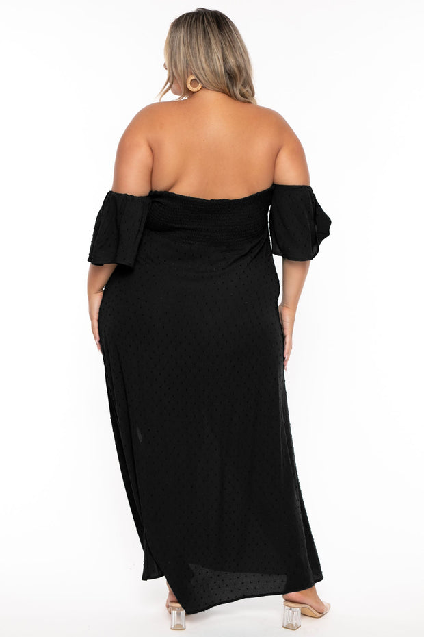 CULTURE CODE Dresses Plus Size Magalie Swiss Dot  Maxi  Dress - Black