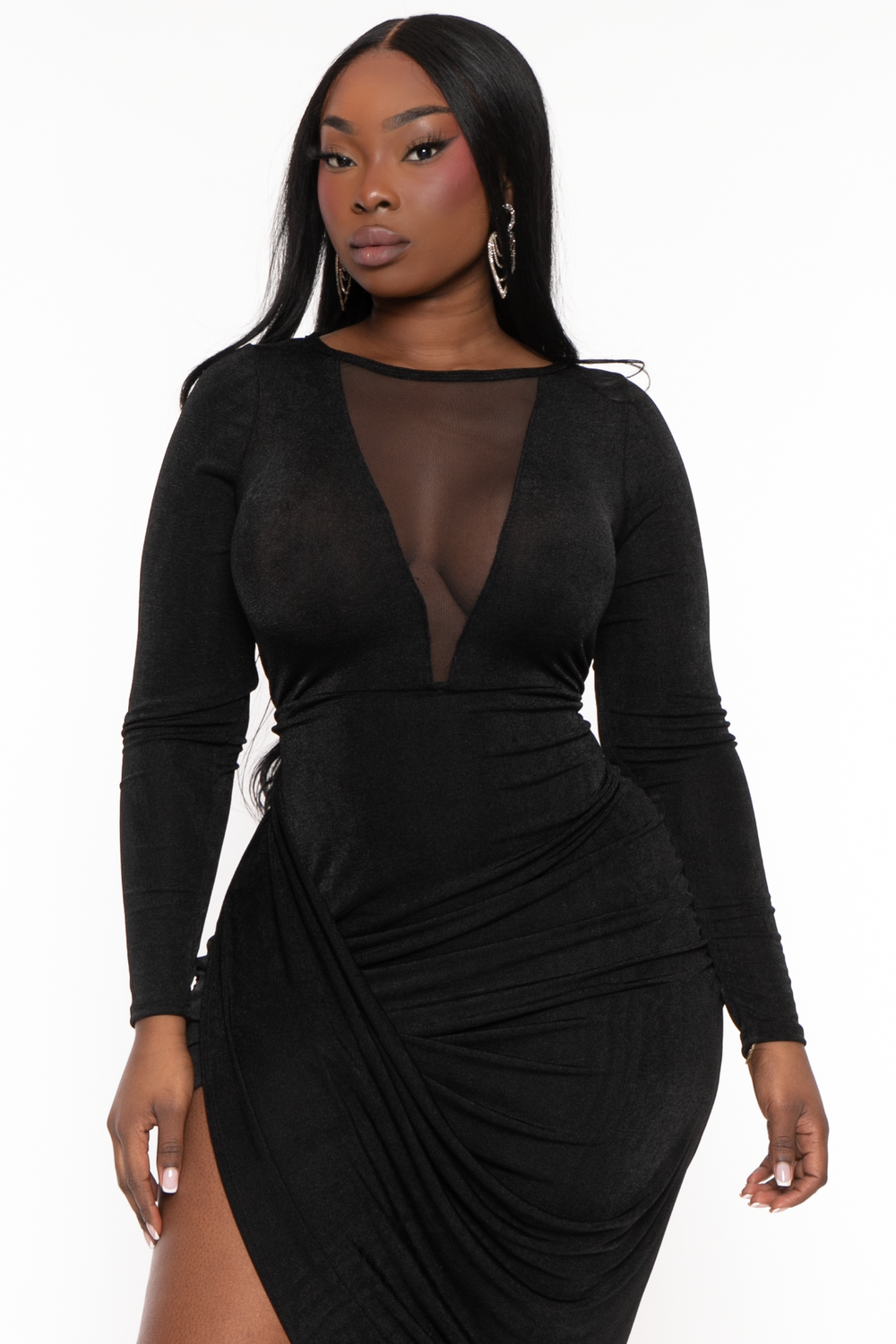 Plus Size Irie Cold Shoulder Midi Dress -Black