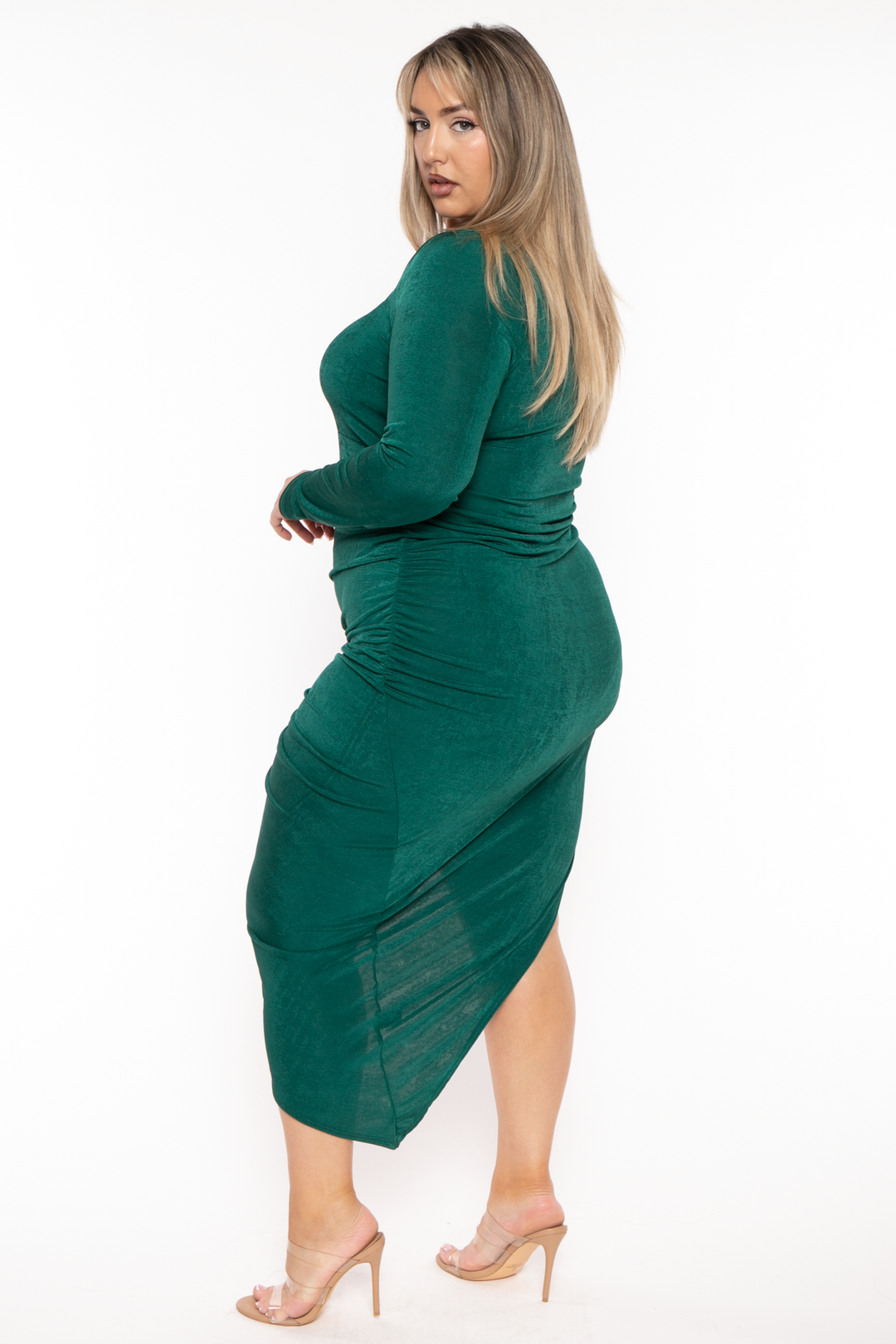 Curvy Sense Dresses Plus Size Maia Draped Midi  Dress - Green