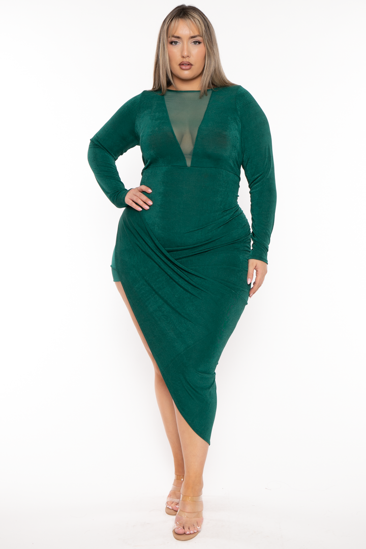 Curvy Sense Dresses Plus Size Maia Draped Midi  Dress - Green