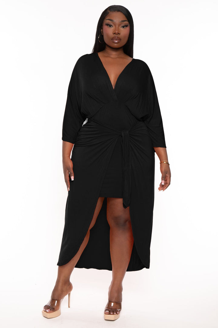 Goodtime USA Dresses 1X / Black Plus Size Maleda Front Wrap Dress- Black