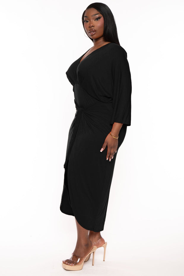 Goodtime USA Dresses Plus Size Maleda Front Wrap Dress- Black