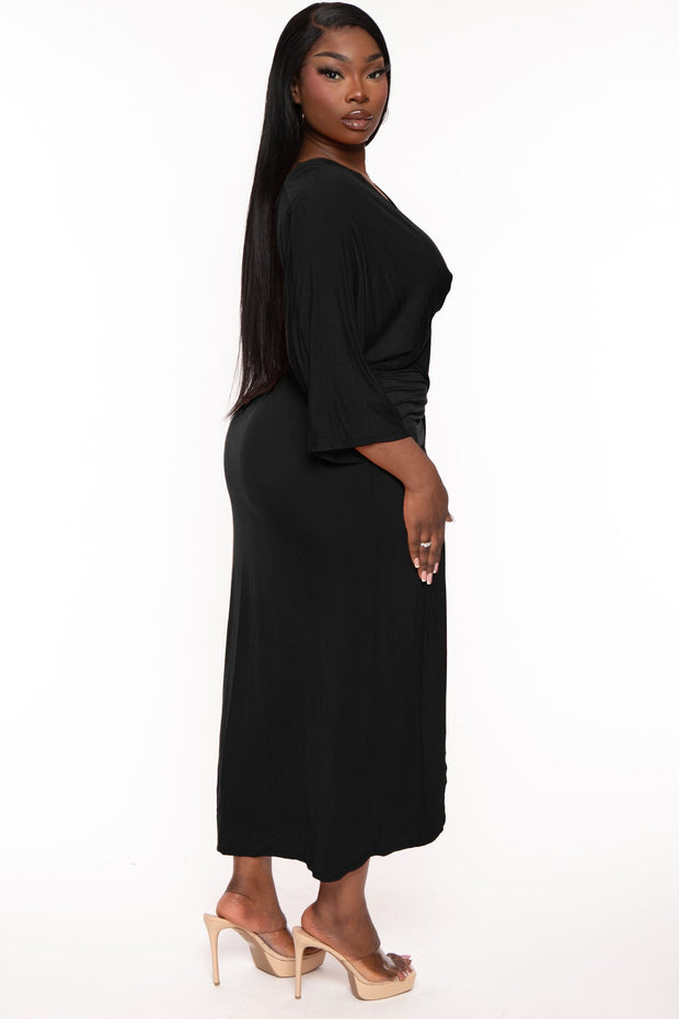 Goodtime USA Dresses Plus Size Maleda Front Wrap Dress- Black