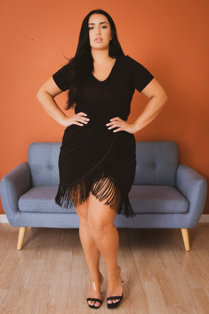 Curvy Sense Dresses Plus Size Mamacita Fringe Dress - Black