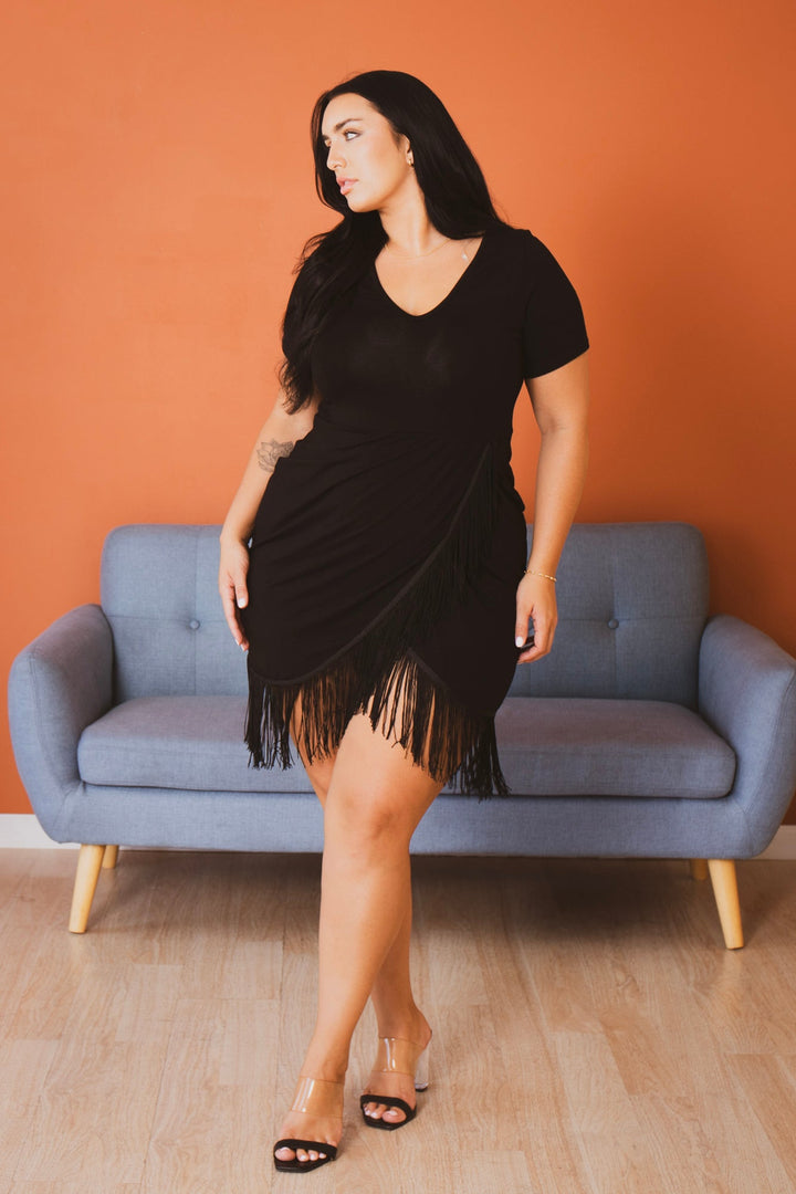 Curvy Sense Dresses Plus Size Mamacita Fringe Dress - Black