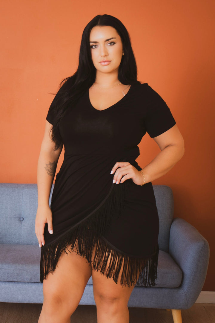 Curvy Sense Dresses Plus Size Mamacita Fringe Dress - Black