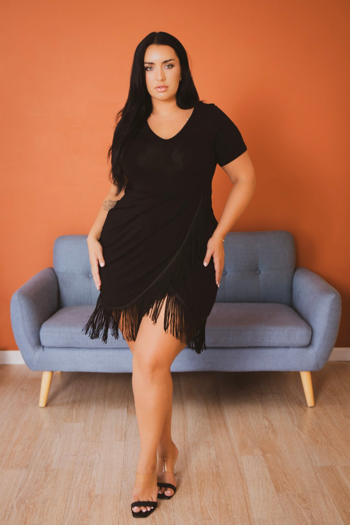 Curvy Sense Dresses Plus Size Mamacita Fringe Dress - Black