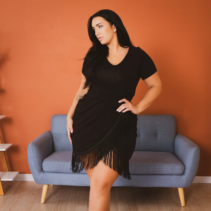 Curvy Sense Dresses Plus Size Mamacita Fringe Dress - Black