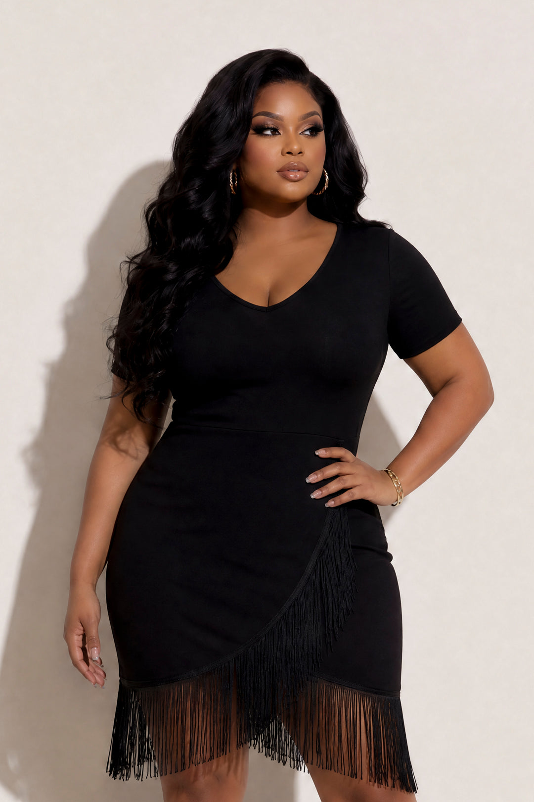 Curvy Sense Inc. Dresses Plus Size Mamacita Fringe Dress - Black