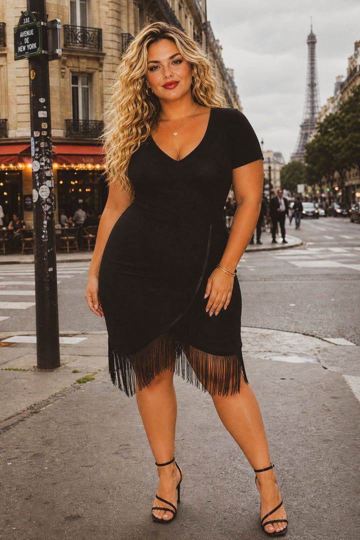 Curvy Sense Inc. Dresses Plus Size Mamacita Fringe Dress - Black