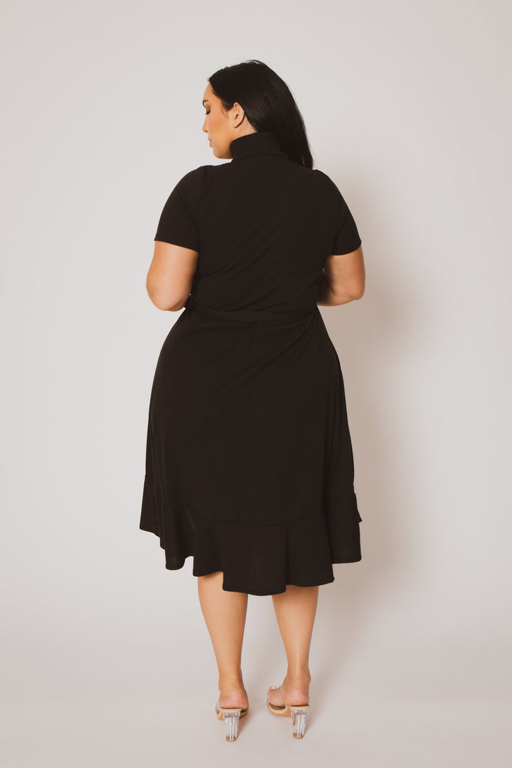 Curvy Sense Dresses Plus Size Maren Turtleneck Ruffle Dress  - Black