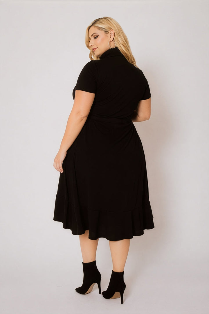 Curvy Sense Inc. Dresses Plus Size Maren Turtleneck Ruffle Dress  - Black