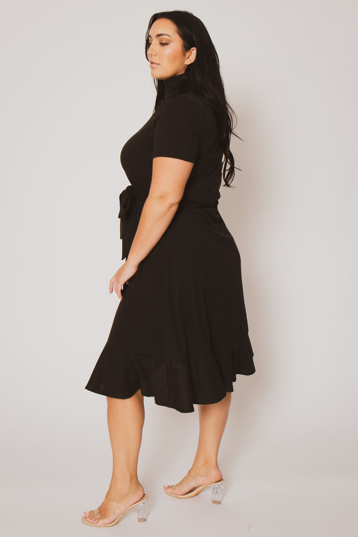 Curvy Sense Inc. Dresses Plus Size Maren Turtleneck Ruffle Dress  - Black