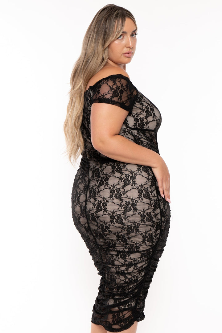 Curvy Sense Dresses Plus Size Margaree Lace Bodycon Dress -Black