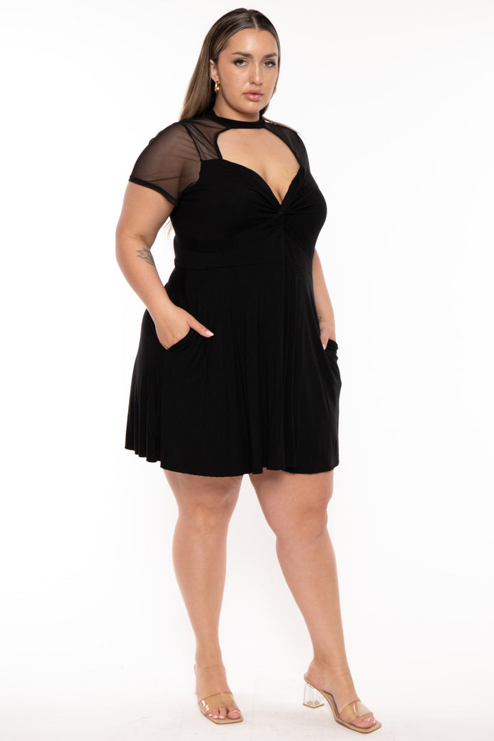 Curvy Sense Dresses Plus Size Marietta Front Twist  Dress- Black