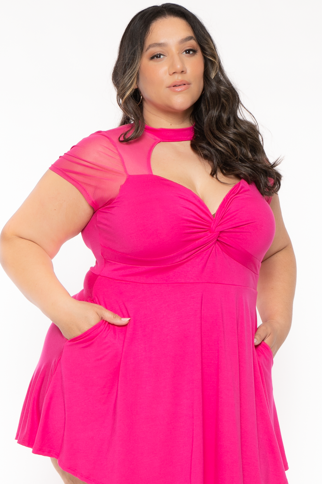 Curvy Sense Dresses Plus Size Marietta Front Twist  Dress- Fuchsia