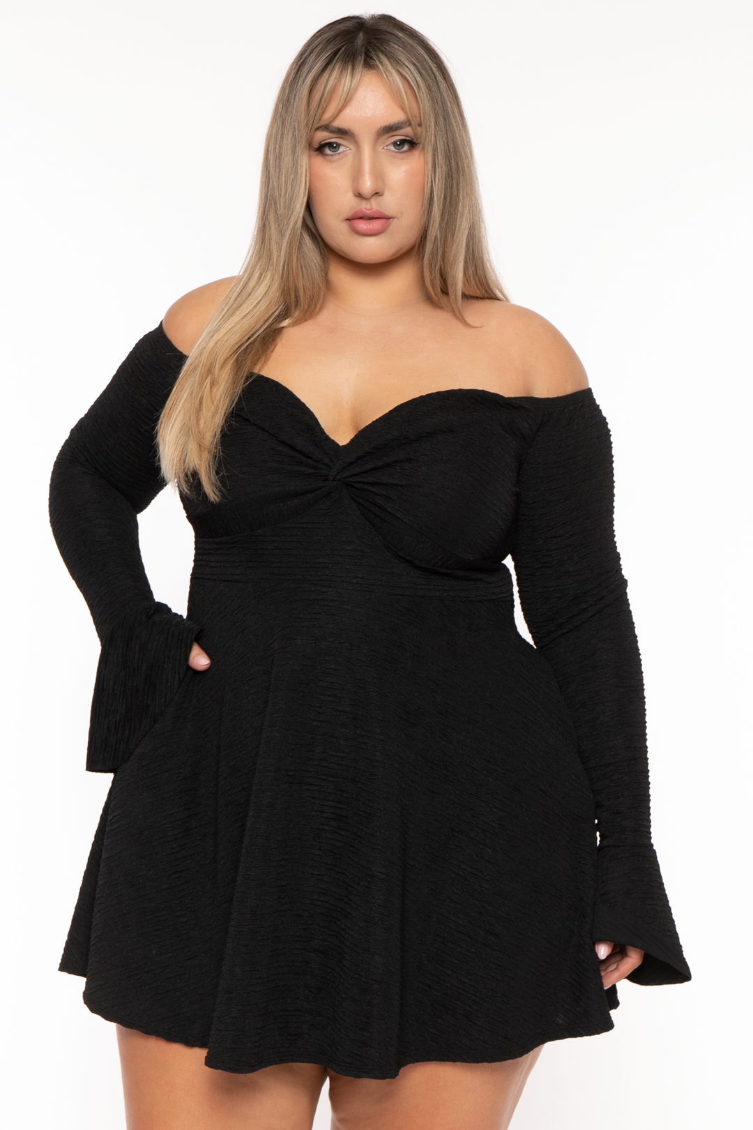 Curvy Sense Dresses 1X / Black Plus Size Marilu Front Twist Flare Dress - Black