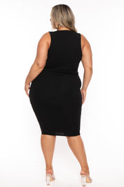 Curvy Sense Dresses Plus Size Marisa Front Tie  Midi Dress- Black
