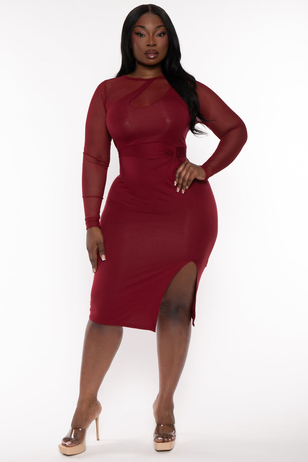 Plus Size Glitter Ruched Bodycon Dress- Red – Curvy Sense