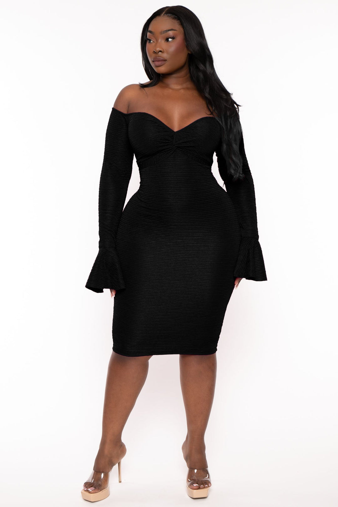 Curvy Sense Dresses Plus Size Maryliz Front Twist Bodycon Dress - Black