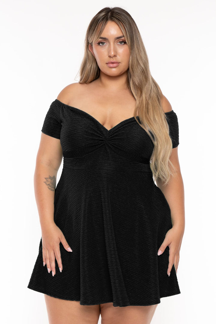 Curvy Sense Dresses Plus Size Maryliz Front Twist Flare Dress - Black