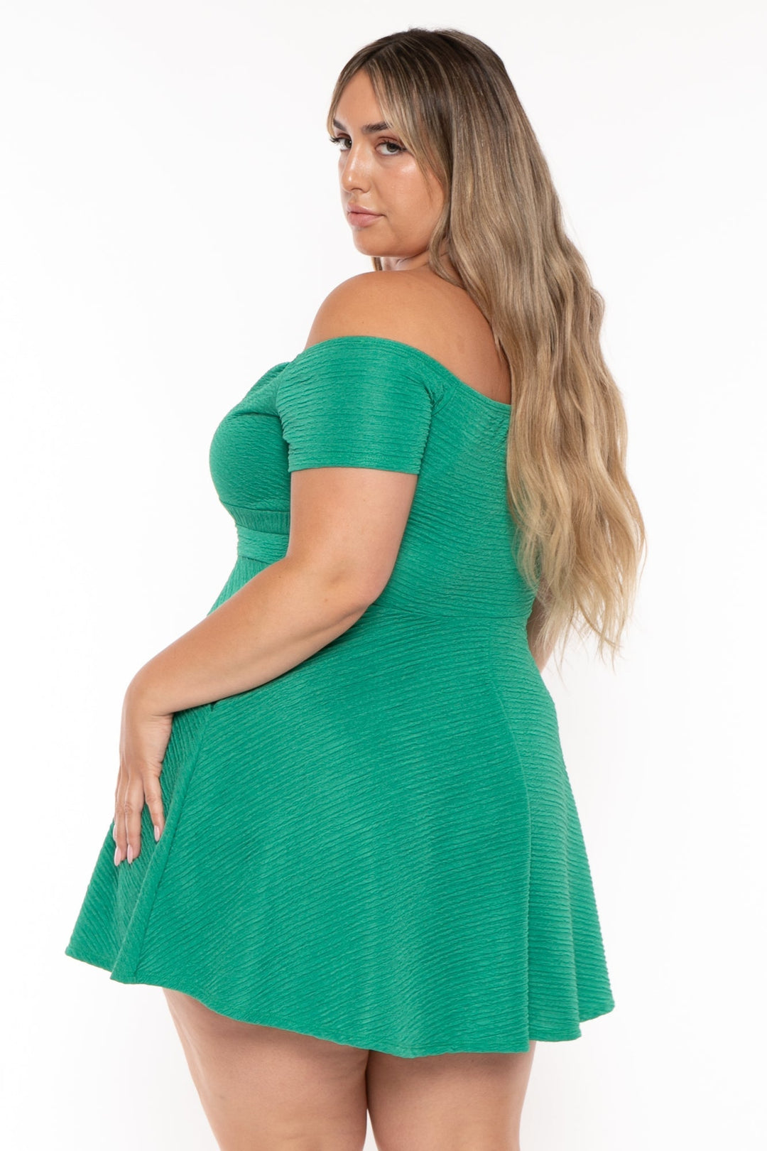 Curvy Sense Dresses Plus Size Maryliz Front Twist Flare Dress - Green