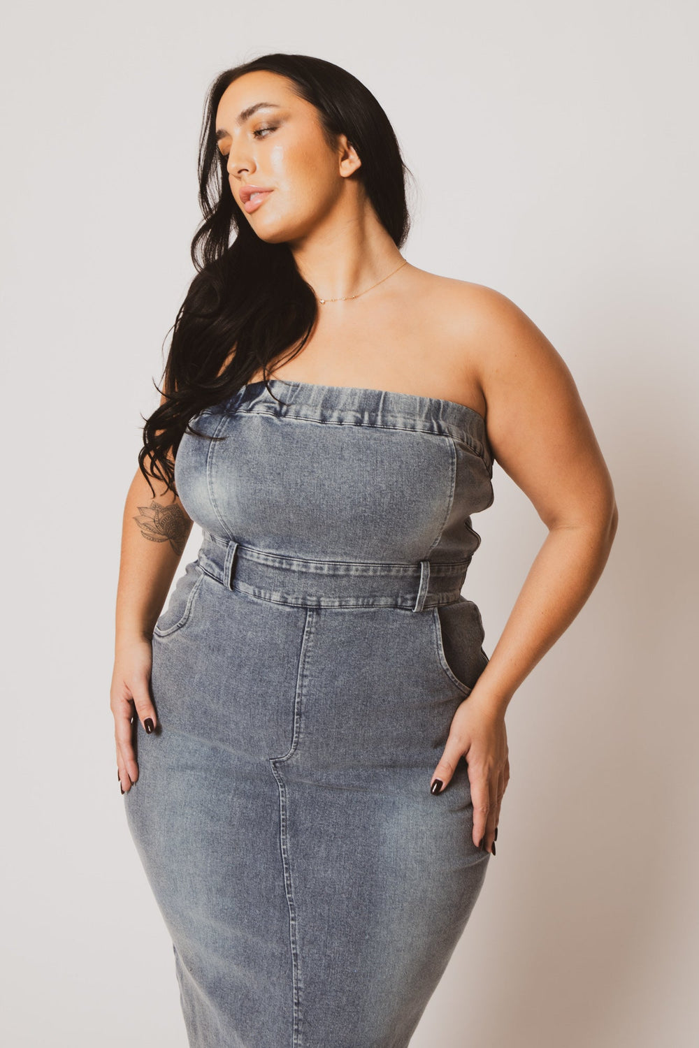 Blue Leopard Dresses Plus Size  Maven Strapless Denim Dress - Dark Wash