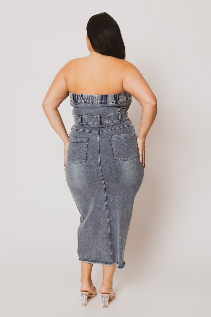 Blue Leopard Dresses Plus Size  Maven Strapless Denim Dress - Dark Wash