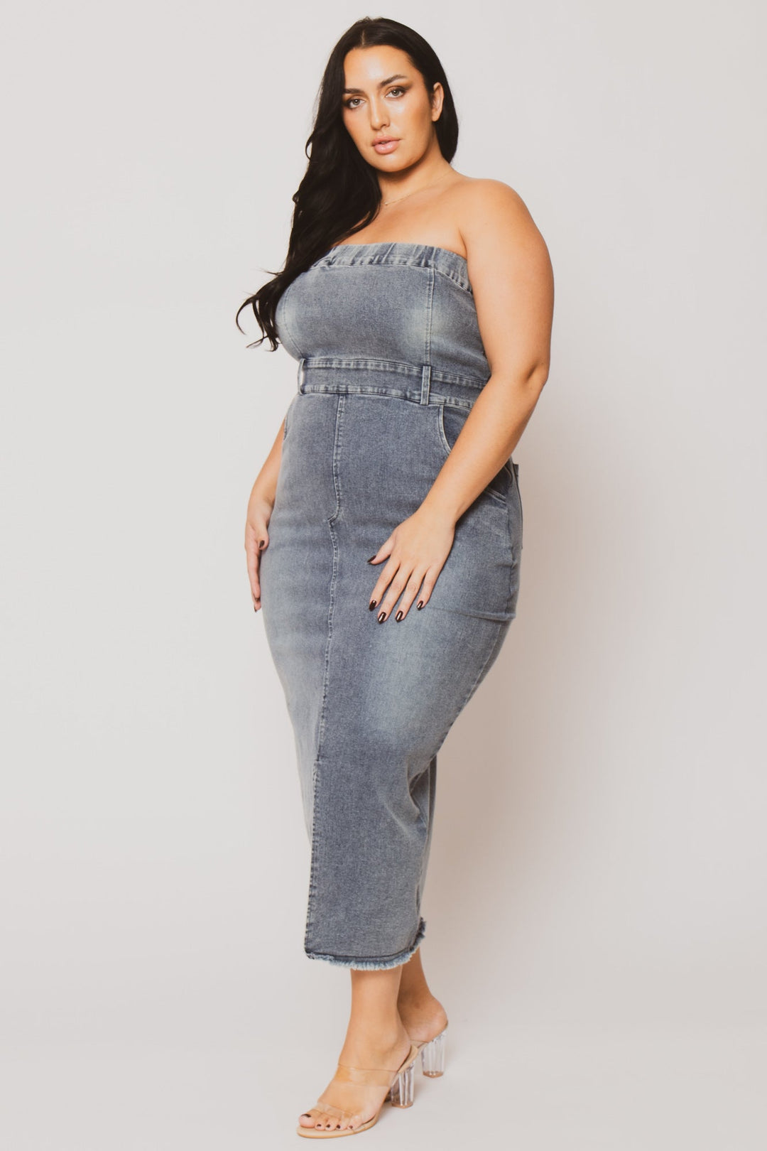 Blue Leopard Dresses Plus Size  Maven Strapless Denim Dress - Dark Wash