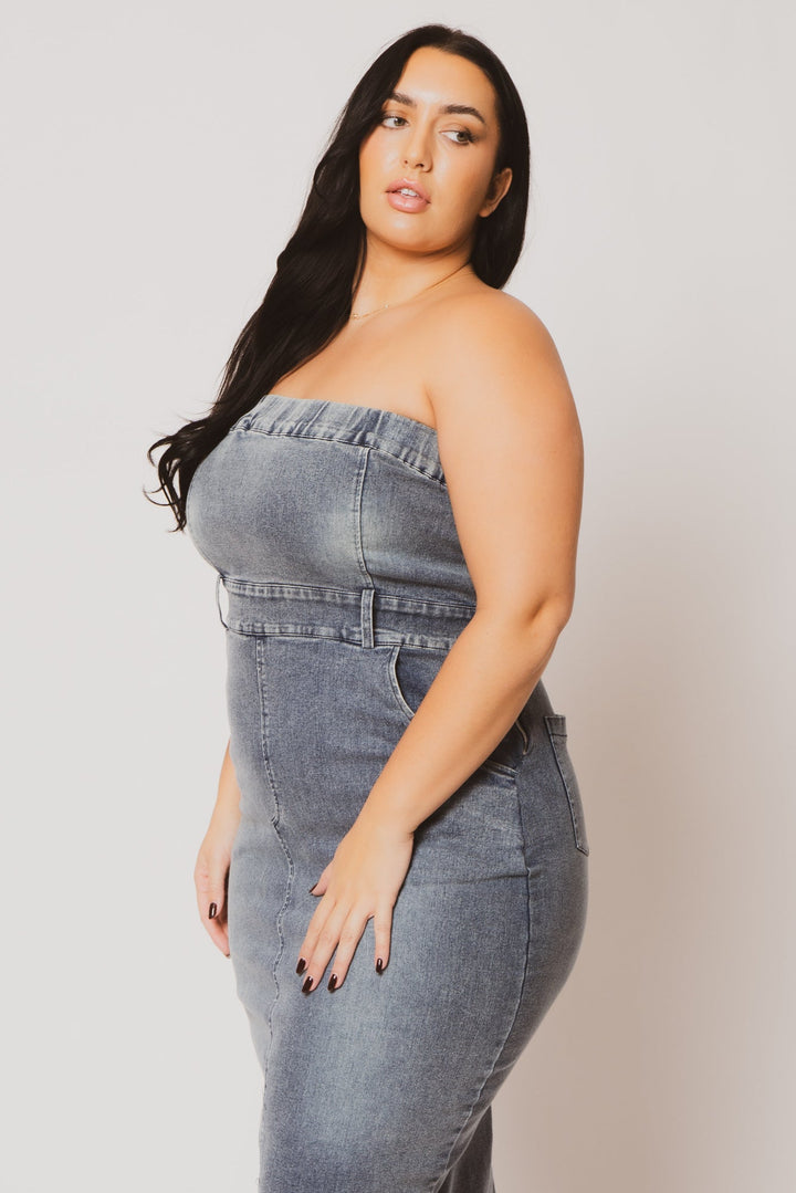 Blue Leopard Dresses Plus Size  Maven Strapless Denim Dress - Dark Wash