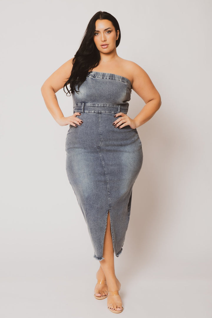 Blue Leopard Dresses Plus Size  Maven Strapless Denim Dress - Dark Wash