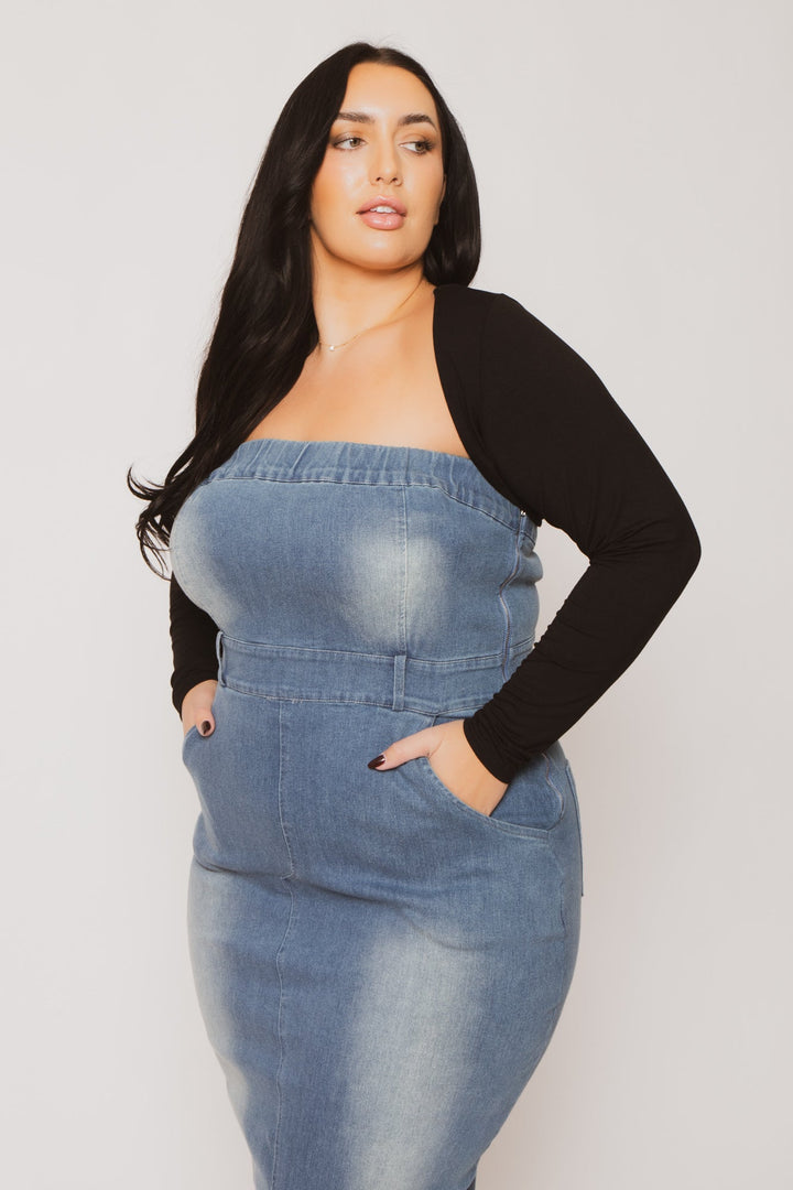 Blue Leopard Dresses Plus Size  Maven Strapless Denim Dress - Light Wash