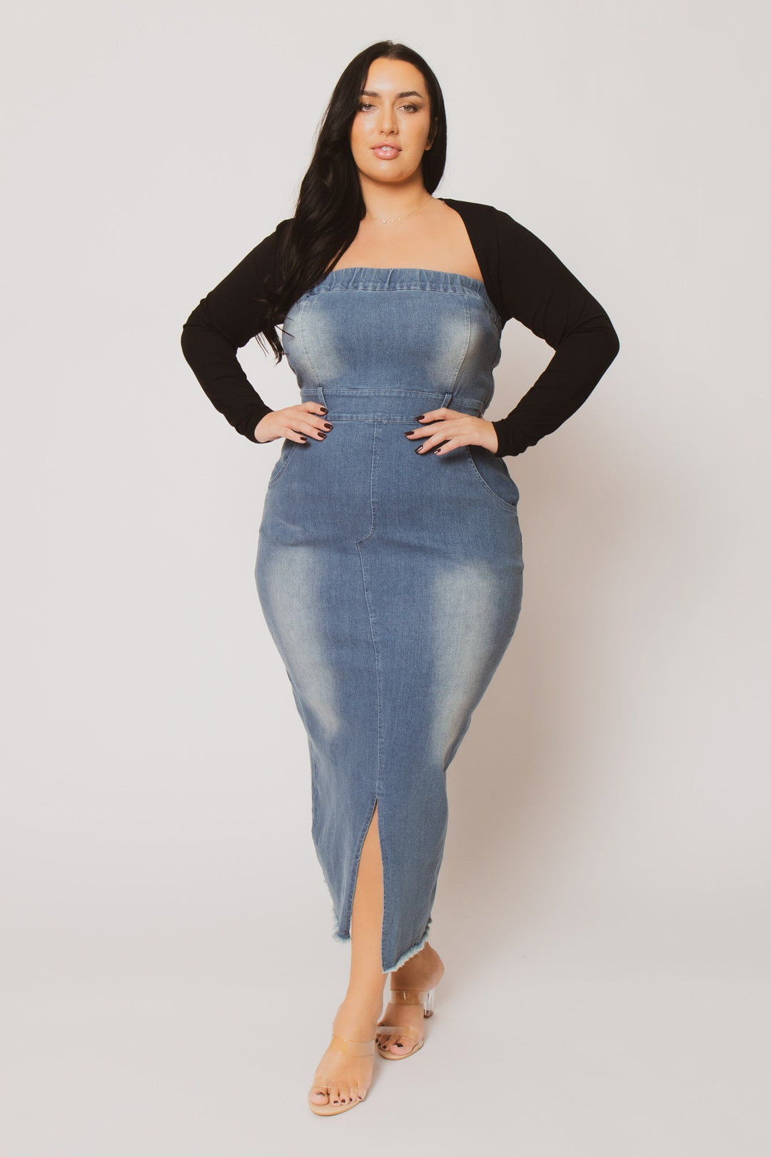 Blue Leopard Dresses Plus Size  Maven Strapless Denim Dress - Light Wash