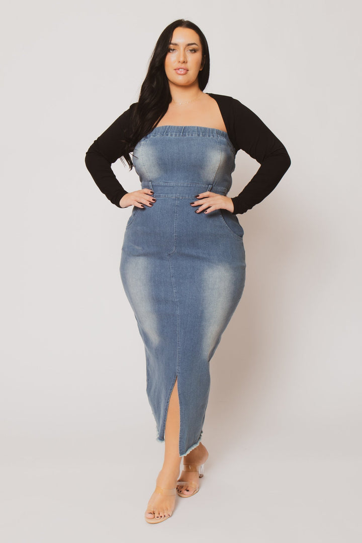 Blue Leopard Dresses Plus Size  Maven Strapless Denim Dress - Light Wash