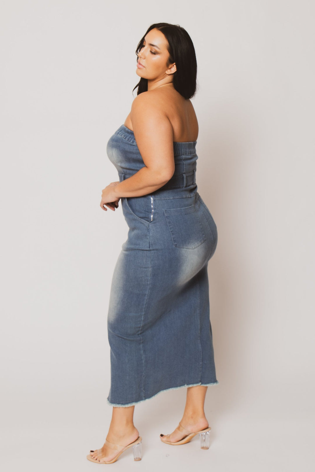 Blue Leopard Dresses Plus Size  Maven Strapless Denim Dress - Light Wash