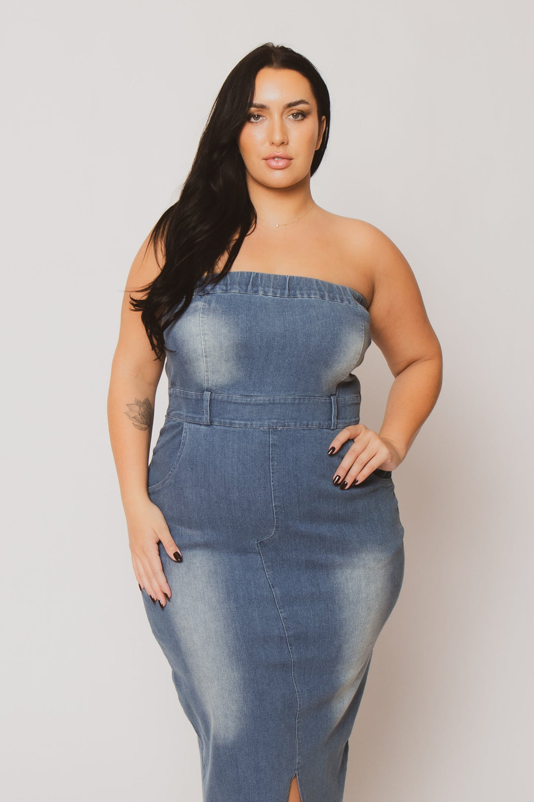 Blue Leopard Dresses Plus Size  Maven Strapless Denim Dress - Light Wash