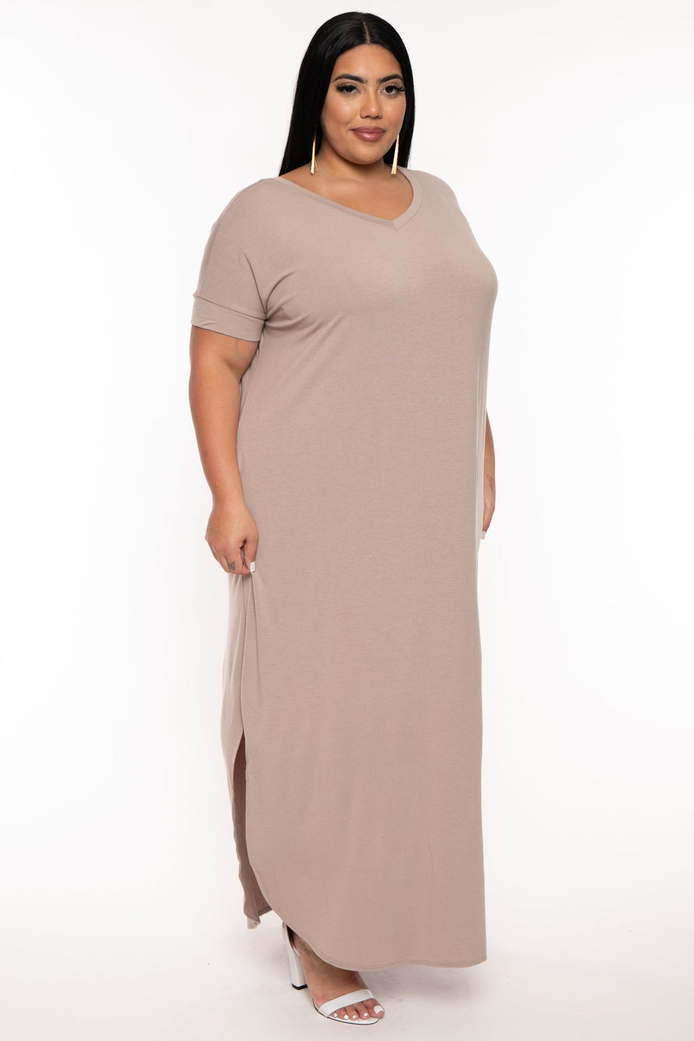 Zenana Dresses Plus Size Maxi T-Shirt Dress - Mocha