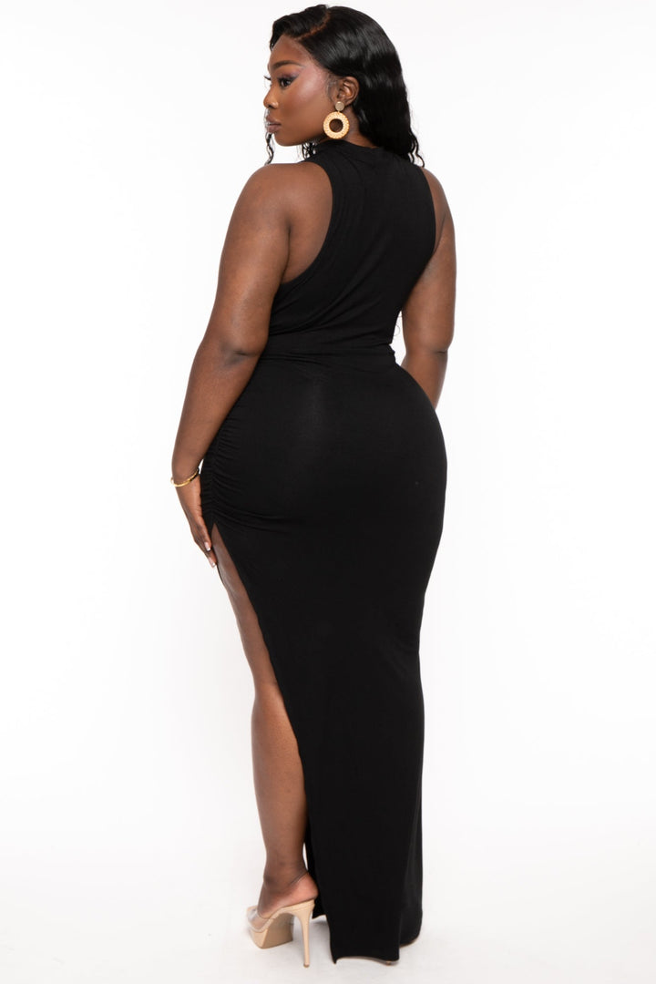 Curvy Sense Dresses Plus Size Melania Mock Neck Maxi Dress - Black
