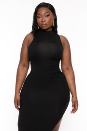 Curvy Sense Dresses Plus Size Melania Mock Neck Maxi Dress - Black