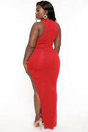 Curvy Sense Dresses Plus Size Melania Mock Neck Maxi Dress - Red