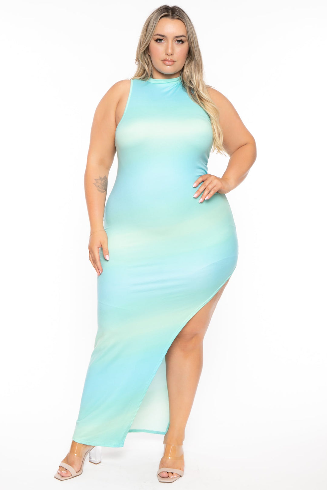Curvy Sense Dresses 1X / Aqua Plus Size Melania Tie Dye Maxi Dress -Aqua