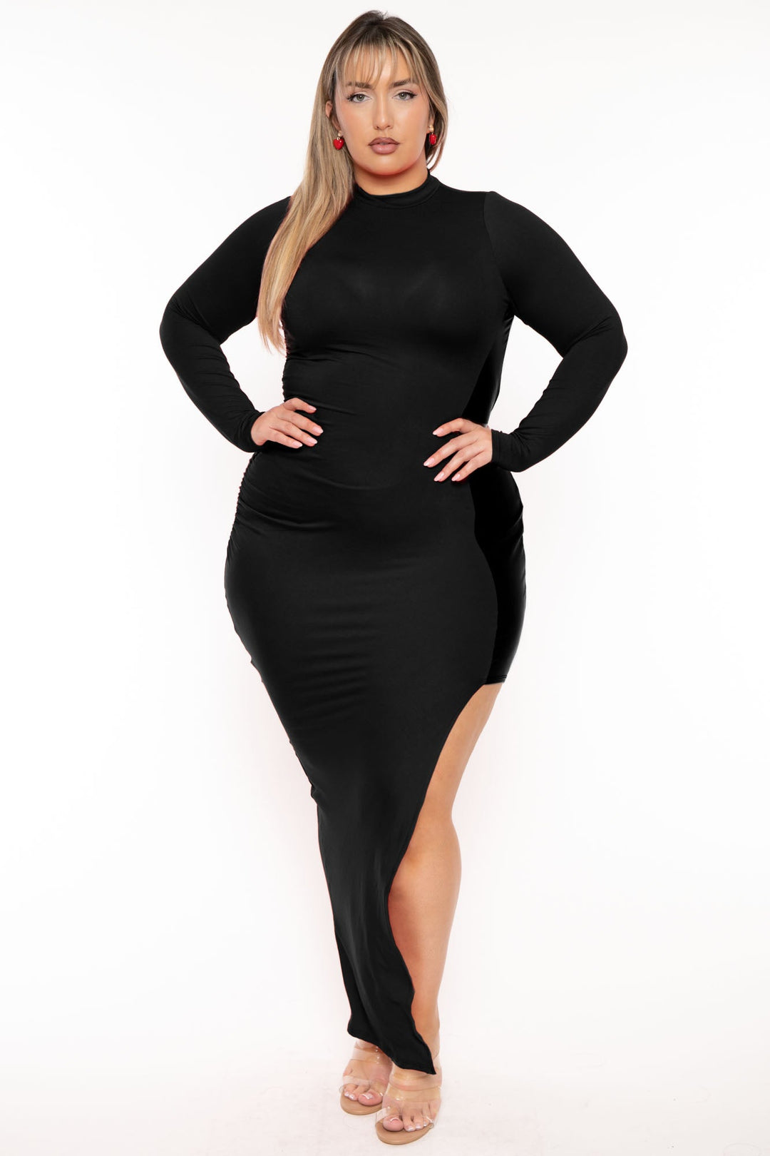 Plus Size Melanie Asymmetric Maxi Dress - Black 1x / Black at Curvy Sense Plus Size Melanie Asymmetric Maxi Dress - Black 1x / Black at Curvy Sense
