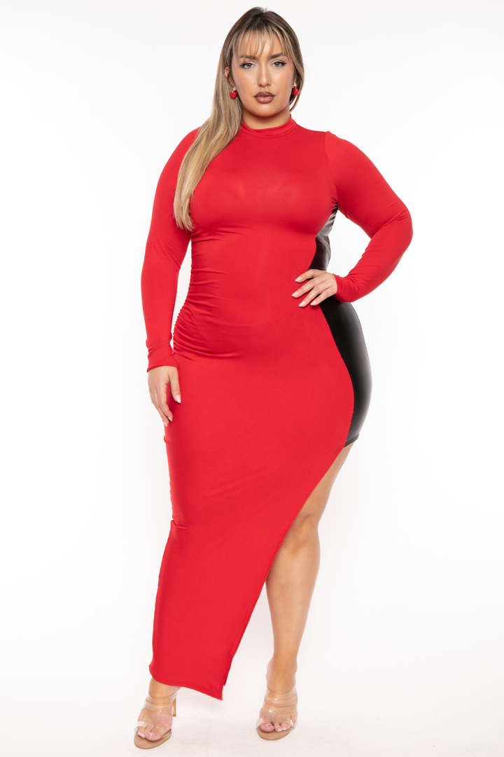 Curvy Sense Dresses 1X / Red Plus Size Melanie Asymmetric Maxi Dress - Red