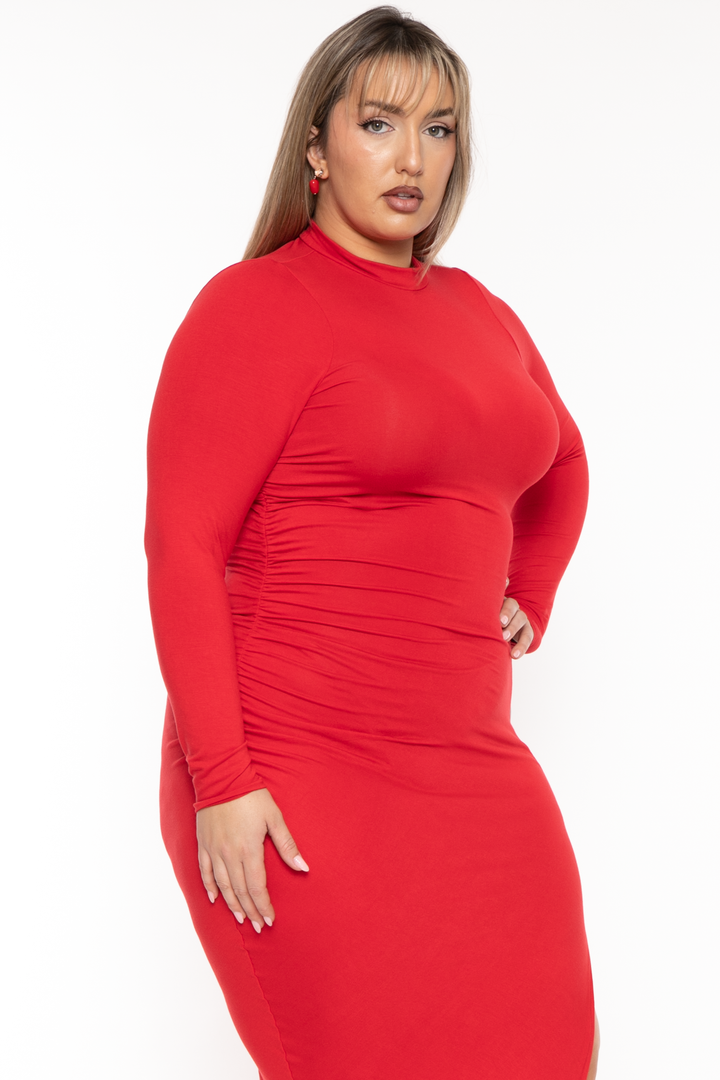 Curvy Sense Dresses Plus Size Melanie Asymmetric Maxi Dress - Red